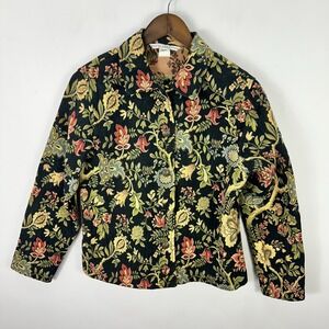 Vintage Carol Anderson Floral Tapestry Jacket Medium Dark Romantic Boho Fairy